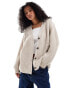 ASOS DESIGN fluffy rib cardigan with v neck in oatmeal Бежевый, S - EU 36-38 - фото #1