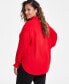 Plus Size Ruffled Split-Neck Long-Sleeve Top Bright Crimson, 1X - фото #2