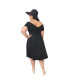 ფოტო #2 პროდუქტის Plus Size Black Shirred Short Sleeve Swing Dress