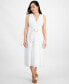 Фото #1 товара Petite Linen-Blend Belted Midi Dress, Created for Macy's