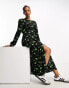 JDY puff sleeve midi dress in black and green floral Черный, S - EU 36 - фото #1