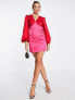 Фото #1 товара Never Fully Dressed colour block mini dress in red and pink
