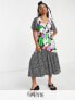 Topshop Petite bold floral mix and match midi dress in multi 32 - фото #1