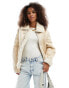 Фото #1 товара Bershka shearling trim aviator jacket in cream contrast