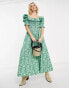 Фото #2 товара Reclaimed Vintage inspired puff sleeve midi dress in green floral
