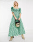 Reclaimed Vintage inspired puff sleeve midi dress in green floral