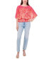 ფოტო #3 პროდუქტის Women's Floral-Print Smocked-Waist Flutter-Sleeve Top