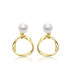 ფოტო #2 პროდუქტის Sterling Silver 14k Yellow Gold Plated with White Freshwater Pearl Twisted Eternity Circle Halo Double Drop Dangle Earrings