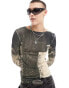 COLLUSION Mesh long sleeve slash neck t-shirt in multi print