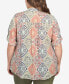 Фото #2 товара Plus Size Woodblock Diamond Print Button Front Top