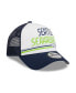 Men's White, College Navy Seattle Seahawks Stacked A-Frame Trucker 9FORTY Adjustable Hat