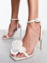 Be Mine Bridal Saniyah heeled sandals with corsage in ivory satin