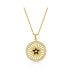 ფოტო #1 პროდუქტის Sterling Silver 14k Gold Plated with Cubic Zirconia Rays of Light Black Enamel Star Medallion Pendant Necklace