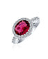 Фото #1 товара Кольцо Bling Jewelry 3CT Овальное сапфир-имитация CZ Pave Симулированный красный гранат для женщин, покрытое родиевым латунью