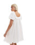 Neon Rose bow detail puff sleeve mini smock dress in white Белый, M - EU 40 - фото #3