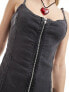 Monki zip up mini denim dress in washed black M - фото #3