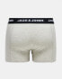 Jack & Jones 3 pack trunks in multi grey with logo waistband