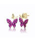 Фото #1 товара Sterling Silver 14k Yellow Gold Plated with Ruby Cubic Zirconia Double Butterfly Drop Earrings