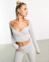 ASOS DESIGN wrap over top co ord in grey marl