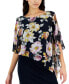 ფოტო #4 პროდუქტის Plus Size Floral-Print Cape-Sleeve Dress