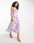 ASOS DESIGN split front halter midi dress in floral tie dye print