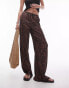 Topshop tall leopard printed satin straight leg tie waist trouser in dark leopard