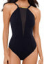 Amoressa Womens 180564 High Neckline Mesh Inset Black One Piece Swimsuit Size 8