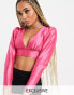 Фото #1 товара Collective the Label exclusive puff sleeve plunge taffeta co-ord top in pink