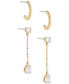 ფოტო #1 პროდუქტის 18k Gold-Plated 2-Pc. Set Granulated C-Hoop & Cubic Zirconia Ball Chain Linear Drop Earrings