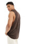 ASOS DESIGN relaxed tank vest in brown open mesh with Boston print