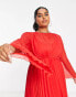 Фото #8 товара ASOS DESIGN Curve tie back fluted sleeve pleated midi dress in red