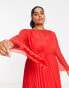 Фото #4 товара ASOS DESIGN Curve tie back fluted sleeve pleated midi dress in red