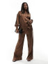 In The Style long sleeve satin shirt co-ord in chocolate 34 - фото #5