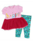 ფოტო #1 პროდუქტის Baby Girls Short Sleeved Happy Tutu Dress and Leggings, 2 Piece Set