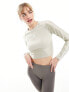 Adidas Training Hyperglam long sleeve crop top in beige putty grey/white, L - фото #1