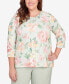 Фото #1 товара Plus Size English Garden Watercolor Floral Lace Neck Top