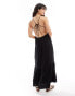 Esmee tie front cut out tiered maxi strappy beach dress in black