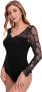 Фото #6 товара DIDK Women's Lace Bodysuit V-Neck Body Suits Lace Appliques Plain Elegant Bodysuits Tops Overalls