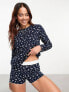 Фото #1 товара ASOS DESIGN mix & match ditsy print long sleeve henley pyjama top with picot trim in navy