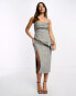 ASOS DESIGN pinstripe structured bandeau midi dress in grey