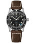 ფოტო #1 პროდუქტის Men's Swiss Automatic Spirit Zulu Time Brown Leather Strap Watch 42mm