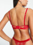 Фото #2 товара ASOS DESIGN Viv lace and mesh underwired bra with velvet trim in red