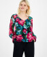 ფოტო #3 პროდუქტის Petite Printed V-Neck Blouse, Created for Macy's