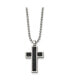 ფოტო #1 პროდუქტის Brushed Black Genuine Stingray Inlay Cross Pendant Ball Chain Necklace