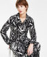Фото #3 товара Petite Printed Button-Front Long-Sleeve Plisse Shirt, Created for Macy's