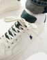 Фото #3 товара Polo Ralph Lauren heritage court leather trainer with navy green mix logo in white