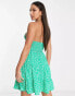 Фото #3 товара Influence Tall halter neck tiered mini dress in green floral print