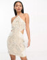 Фото #2 товара ASOS DESIGN embellished halter mini dress with pearl detail in white