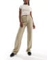 Pull&Bear high waisted tailored trousers in dark beige