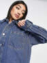 Фото #2 товара Miss Selfridge oversized denim shirt in dark wash